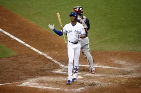 TORONTO, ON – OCTOBER 17: Melvin Upton Jr. #7 of the Toronto Blue Jays reacts after striking out in the ninth inning against Andrew Miller #24 of the Cleveland Indians during game three of the American League Championship Series at Rogers Centre on October 17, 2016 in Toronto, Canada. (Photo by Tom Szczerbowski/Getty Images)