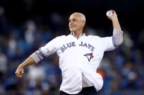 TORONTO, ON – OCTOBER 19: Former Toronto Blue Jays Pitcher Jimmy Key throws out the first pitch prior to game five of the American League Championship Series against the Cleveland Indians at Rogers Centre on October 19, 2016 in Toronto, Canada. (Photo by Elsa/Getty Images)