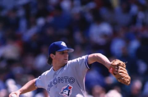 5 May 1996: Pitcher Pat Hentgen of the Toronto Blue Jays winds up to throw a pitch during the Blue Jays 11-4 win over the Boston Red Sox at Fenway Park in Boston, Massachusetts. Mandatory Credit: Rick Stewart/ALLSPORT