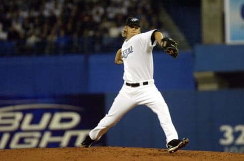 TORONTO – APRIL 9: A.J. Burnett #34 of the Toronto Blue Jays throws a pitch against the Kansas City Royals during their MLB game on the opening day at the Rogers Centre April 9, 2007 in Toronto, Canada. (Photo By Dave Sandford/Getty Images)