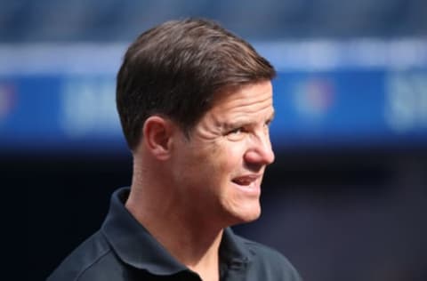 TORONTO, ON – AUGUST 8: General manager Ross Atkins of the Toronto Blue Jays during batting practice before the start of MLB game action against the New York Yankees at Rogers Centre on August 8, 2017 in Toronto, Canada. (Photo by Tom Szczerbowski/Getty Images)