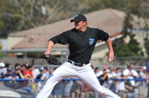 DUNEDIN, FL – FEBRUARY 25 : Pitcher B. J. Ryan of the Toronto Blue Jays throws in relief against he New York Yankees February 25, 2009 at Dunedin Stadium in Dunedin, Florida. (Photo by Al Messerschmidt/Getty Images)