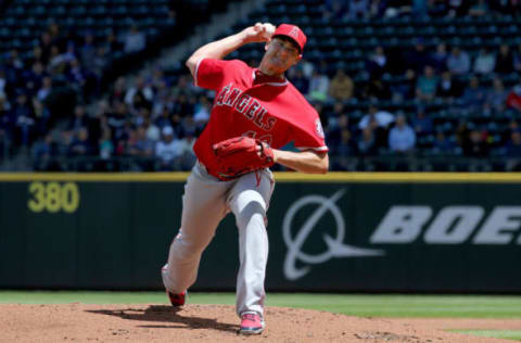 SEATTLE, WA – JUNE 13: Garrett Richards #43 of the Los Angeles Angels of Anaheim pitches against the Seattle Mariners in the first inning during their game at Safeco Field on June 13, 2018 in Seattle, Washington. (Photo by Abbie Parr/Getty Images)