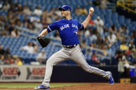 ST PETERSBURG, FL – JUNE 13: J.A. Happ #33 of the Toronto Blue Jays throws a pitch in the fourth inning against the Tampa Bay Rays on June 13, 2018 at Tropicana Field in St Petersburg, Florida. The Rays won 1-0. (Photo by Julio Aguilar/Getty Images)