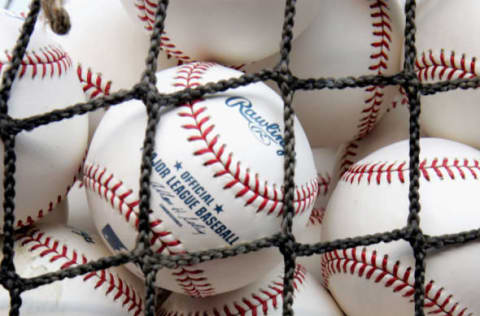 NEW YORK – AUGUST 30: Baseballs sit in a basket during batting practice before the game between the New York Mets and the Philadelphia Phillies on August 30, 2005 at Shea Stadium in the Flushing neighborhood of the Queens borough of New York City. The Mets defeated the Phillies 6-4. (Photo by Jim McIsaac/Getty Images)