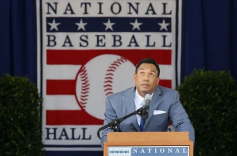 COOPERSTOWN, NY – JULY 24: Roberto Alomar gives his speech at Clark Sports Center during the Baseball Hall of Fame induction ceremony on July 24, 2011 in Cooperstown, New York. In 17 major league seasons, Alomar tallied 2,724 hits, 210 home runs, 1,134 RBI, a .984 fielding percentage and a .300 batting average. (Photo by Jim McIsaac/Getty Images)