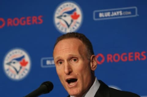 TORONTO, CANADA – NOVEMBER 2: Mark Shapiro speaks to the media as he is introduced as president of the Toronto Blue Jays during a press conference on November 2, 2015 at Rogers Centre in Toronto, Ontario, Canada. (Photo by Tom Szczerbowski/Getty Images)