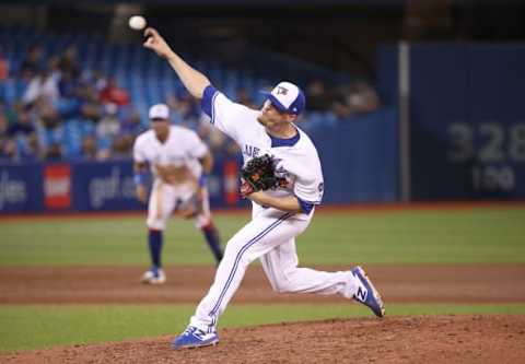 TORONTO, ON – AUGUST 9: Ken Giles #51 of the Toronto Blue Jays delivers a pitch in the ninth inning during MLB game action against the Boston Red Sox at Rogers Centre on August 9, 2018 in Toronto, Canada. (Photo by Tom Szczerbowski/Getty Images)