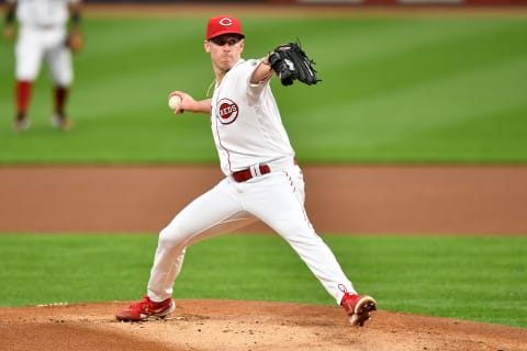 CINCINNATI, OH – SEPTEMBER 14: Anthony DeSclafani #28 of the Cincinnati Reds pitches in the first inning against the Pittsburgh Pirates during game two of a doubleheader at Great American Ball Park on September 14, 2020 in Cincinnati, Ohio. (Photo by Jamie Sabau/Getty Images)