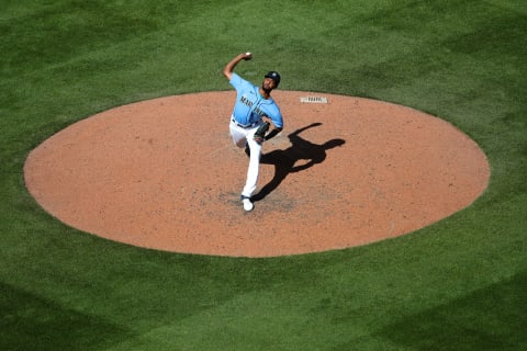 SEATTLE, WASHINGTON – JULY 10: Carl Edwards Jr. #16 of the Seattle Mariners pitches in the sixth inning of an intrasquad game during summer workouts at T-Mobile Park on July 10, 2020 in Seattle, Washington. (Photo by Abbie Parr/Getty Images)