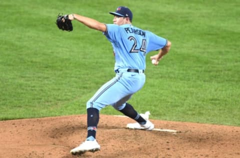 BALTIMORE, MD – AUGUST 18: Nate Pearson #24 of the Toronto Blue Jays pitches during a baseball game against the Baltimore Orioles on August 18, 2020 at Oriole Park at Camden Yards in Baltimore, Maryland. (Photo by Mitchell Layton/Getty Images)