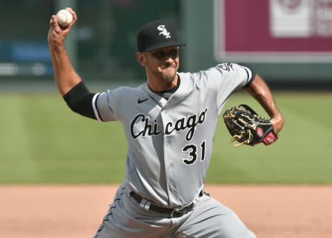 KANSAS CITY, MISSOURI – SEPTEMBER 06: Relief pitcher Steve Cishek #31 of the Chicago White Sox throws in the eighth inning against the Kansas City Royals at Kauffman Stadium on September 06, 2020 in Kansas City, Missouri. (Photo by Ed Zurga/Getty Images)