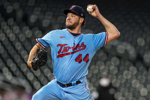 MINNEAPOLIS, MN – SEPTEMBER 12: Rich Hill #44 of the Minnesota Twins pitches against the Cleveland Indians on September 12, 2020 at Target Field in Minneapolis, Minnesota. (Photo by Brace Hemmelgarn/Minnesota Twins/Getty Images)