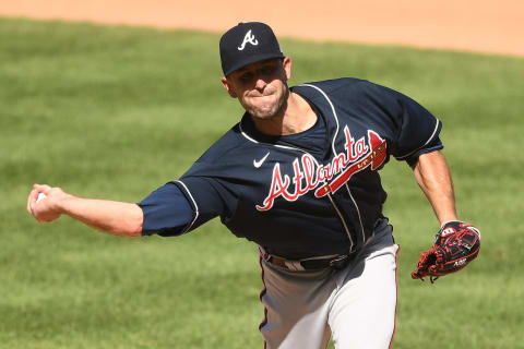 WASHINGTON, DC – SEPTEMBER 13: Darren O’Day #56 of the Atlanta Braves pitches during a baseball game against the Washington Nationals at Nationals Park on September 13, 2020 in Washington, DC. (Photo by Mitchell Layton/Getty Images)