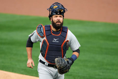 MINNEAPOLIS, MINNESOTA – SEPTEMBER 22: Austin Romine #7 of the Detroit Tigers looks on during the game against the Minnesota Twins at Target Field on September 22, 2020 in Minneapolis, Minnesota. The Twins defeated the Tigers 5-4 in ten innings. (Photo by Hannah Foslien/Getty Images)