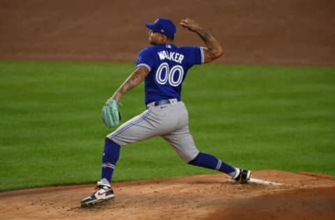 NEW YORK, NEW YORK – SEPTEMBER 15: Taijuan Walker #00 of the Toronto Blue Jays pitches during the first inning against the New York Yankees at Yankee Stadium on September 15, 2020 in the Bronx borough of New York City. (Photo by Sarah Stier/Getty Images)