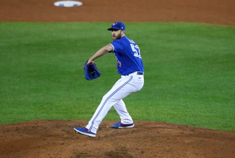 BUFFALO, NY – SEPTEMBER 24: Anthony Bass #52 of the Toronto Blue Jays throws a pitch against the New York Yankees at Sahlen Field on September 24, 2020 in Buffalo, New York. The Blue Jays are the home team due to the Canadian government”u2019s policy on COVID-19, which prevents them from playing in their home stadium in Canada. Blue Jays beat the Yankees 4 to 1. (Photo by Timothy T Ludwig/Getty Images)