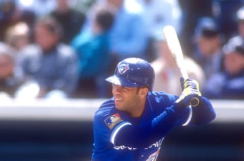 MILWAUKEE, WI – JUNE 20: Roberto Alomar #12 of the Toronto Blue Jays prepares for a pitch during a baseball game against the Milwaukee Brewers on June 20, 1994 at Milwaukee County Stadium in Milwaukee, Wisconsin (Photo by Mitchell Layton/Getty Images)