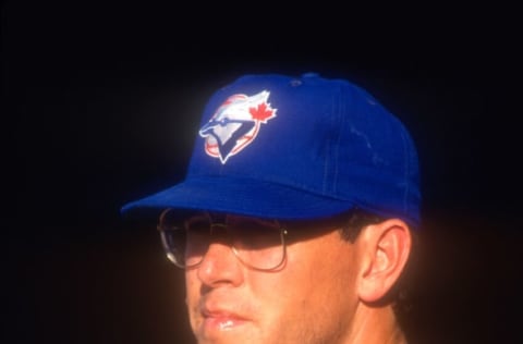 BALTIMORE, MD – AUGUST 27: Tom Henke #50 of the Toronto Blue Jays warms up before a baseball game against the Baltimore Orioles on August 27, 1991 at Memorial Stadium in Baltimore, Maryland. (Photo by Mitchell Layton/Getty Images)