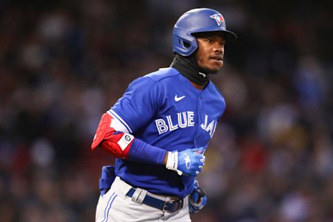 BOSTON, MA – APRIL 20: Raimel Tapia #15 of the Toronto Blue Jays rounds the bases after hitting a two-run home run in the second inning of a game against the Boston Red Sox at Fenway Park on April 20, 2022, in Boston, Massachusetts. (Photo by Adam Glanzman/Getty Images)