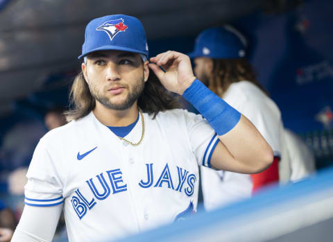 TORONTO, ON – AUGUST 26: Bo Bichette #11 of the Toronto Blue Jays takes the field against the Los Angeles Angels in the first inning during their MLB game at the Rogers Centre on August 26, 2022, in Toronto, Ontario, Canada. (Photo by Mark Blinch/Getty Images)