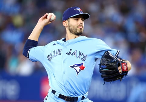 TORONTO, ON – SEPTEMBER 16: Julian Merryweather #67 of the Toronto Blue Jays delivers a pitch in the second inning against the Baltimore Orioles at Rogers Centre on September 16, 2022 in Toronto, Ontario, Canada. (Photo by Vaughn Ridley/Getty Images)