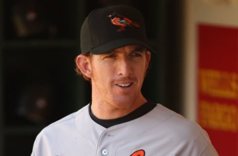 OAKLAND, CA – JULY 21: Jay Gibbons of the Baltimore Orioles prepares in the dugout before the game against the Oakland Athletics at the McAfee Coliseum in Oakland, California on July 21, 2007. The Athletics defeated the Orioles 4-3. (Photo by Brad Mangin/MLB Photos via Getty Images)