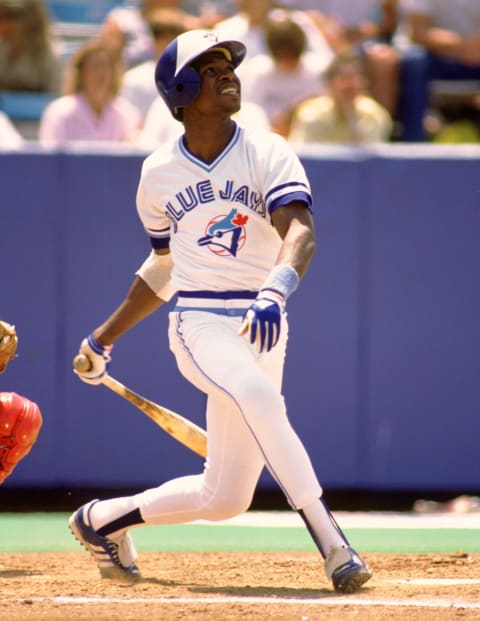 TORONTO – 1987: Tony Fernandez of the Toronto Blue Jays bats during an MLB game at Exhibition Stadium in Toronto, Ontario, Canada during the 1987 season. (Photo by Ron Vesely/MLB Photos via Getty Images)