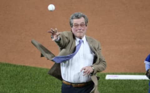 TORONTO, CANADA – APRIL 8: Former president Paul Beeston of the Toronto Blue Jays throws out the ceremonial first pitch before the start of MLB game action against the Boston Red Sox on April 8, 2016 at Rogers Centre in Toronto, Ontario, Canada. (Photo by Tom Szczerbowski/Getty Images)