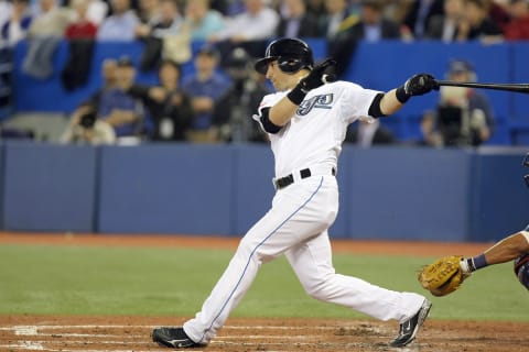 TORONTO – APRIL 6: Marco Scutaro #19 of the Toronto Blue Jays swings at the pitch during the Opening Day game against the Detroit Tigers at the Rogers Centre on April 6, 2009 in Toronto, Ontario. (Photo by: Dave Sandford/Getty Images)