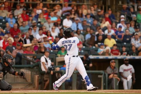 SURPRISE, AZ – NOVEMBER 03: AFL West All-Star, Vladimir Guerrero Jr #27 of the Toronto Blue Jaysbats during the Arizona Fall League All Star Game at Surprise Stadium on November 3, 2018 in Surprise, Arizona. (Photo by Christian Petersen/Getty Images)