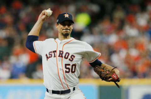 HOUSTON, TX – OCTOBER 17: Charlie Morton #50 of the Houston Astros pitches in the first inning against the Boston Red Sox during Game Four of the American League Championship Series at Minute Maid Park on October 17, 2018 in Houston, Texas. (Photo by Bob Levey/Getty Images)