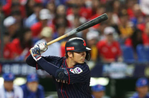 Japan’s Seiya Suzuki bats against Taiwan during the WBSC Premier 12 Opening Round group B baseball match between Taiwan and Japan in Taichung, central Taiwan, on November 7, 2019. (Photo by Alex LEE / AFP) (Photo by ALEX LEE/AFP via Getty Images)