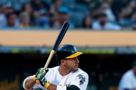 OAKLAND, CA – SEPTEMBER 21: Ramon Laureano #22 of the Oakland Athletics at bat against the Texas Rangers during the first inning at the RingCentral Coliseum on September 21, 2019 in Oakland, California. The Oakland Athletics defeated the Texas Rangers 12-3. (Photo by Jason O. Watson/Getty Images)