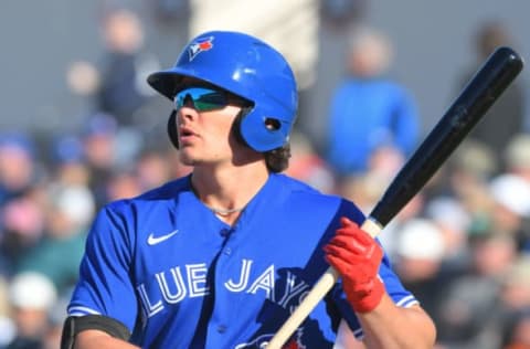 LAKELAND, FL – FEBRUARY 28: Griffin Conine #93 of the Toronto Blue Jays looks on while batting during the Spring Training game against the Detroit Tigers at Publix Field at Joker Marchant Stadium on February 28, 2020 in Lakeland, Florida. The Blue Jays defeated the Tigers 5-4. (Photo by Mark Cunningham/MLB Photos via Getty Images)