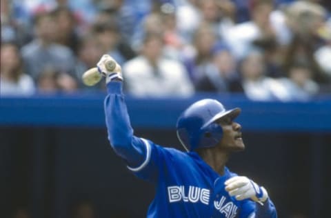 TORONTO, ON – CIRCA 1996: Otis Nixon #2 of the Toronto Blue Jays bats during an Major League Baseball game circa 1996 at Exhibition Stadium in Toronto, Ontario. Nixon played for the Blue Jays from 1996-97. (Photo by Focus on Sport/Getty Images)