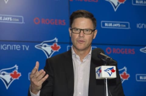 Apr 2, 2019; Toronto, Ontario, CAN; Toronto Blue Jays general manager Ross Atkins speaks to the media during a press conference against the Baltimore Orioles at Rogers Centre. Mandatory Credit: Nick Turchiaro-USA TODAY Sports