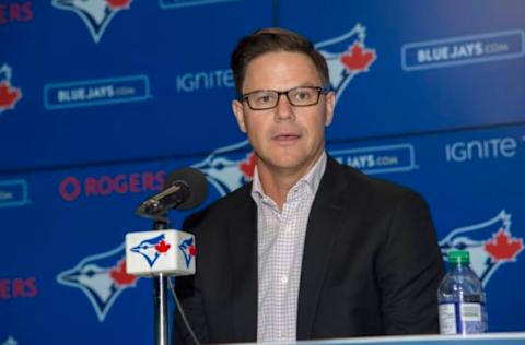 Apr 2, 2019; Toronto, Ontario, CAN; Toronto Blue Jays general manager Ross Atkins speaks to the media during a press conference against the Baltimore Orioles at Rogers Centre. Mandatory Credit: Nick Turchiaro-USA TODAY Sports