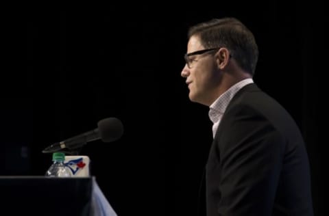 Apr 2, 2019; Toronto, Ontario, CAN; Toronto Blue Jays general manager Ross Atkins speaks to the media during a press conference against the Baltimore Orioles at Rogers Centre. Mandatory Credit: Nick Turchiaro-USA TODAY Sports