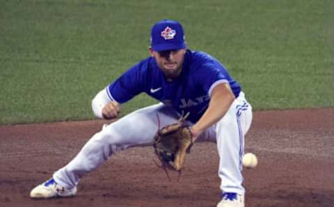 Jul 10, 2020; Toronto, Ontario, Canada; Toronto Blue Jays infielder Kevin Smith (78) fields a ground ball during an intra-squad game in summer training at Rogers Centre. Mandatory Credit: Dan Hamilton-USA TODAY Sports