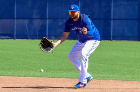 Feb 23, 2021; Dunedin, FL, USA; Toronto Blue Jays infielder Rowdy Tellez works out during spring training. Mandatory Credit: Toronto Blue Jays/Handout Photo via USA TODAY Sports