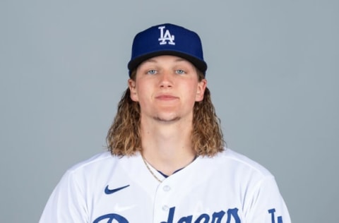 Mar 1, 2021; Glendale, AZ, USA; Los Angeles Dodgers Kendall Williams (80) poses during media day at Camelback Ranch. Mandatory Credit: MLB Photos via USA Today Sports