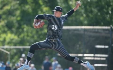 Bishop Eustace’s Anthony Solometo delivers a pitch during the Diamond Classic baseball tournament quarterfinal game between Bishop Eustace and Kingsway played at Bishop Eustace High School in Pennsauken on Tuesday, May 18, 2021. Bishop Eustace defeated Kingsway, 2-1.High School Baseball Bishop Eustace Vs Kingsway 1