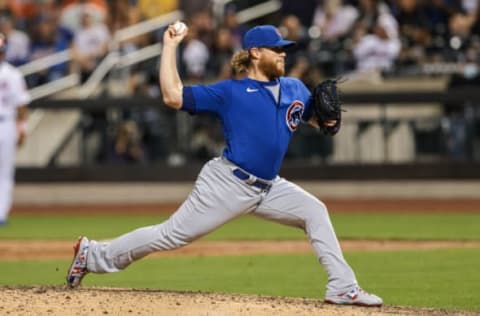 Jun 17, 2021; New York City, New York, USA; Chicago Cubs relief pitcher Craig Kimbrel (46) closes the game during the bottom of the ninth inning against the New York Mets at Citi Field. Mandatory Credit: Vincent Carchietta-USA TODAY Sports