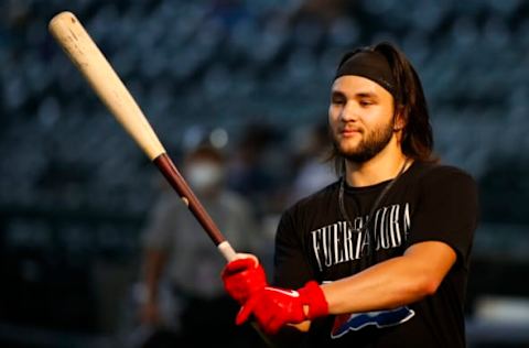 Aug 13, 2021; Seattle, Washington, USA; Toronto Blue Jays shortstop Bo Bichette (11) before playing against the Seattle Mariners at T-Mobile Park. Mandatory Credit: Joe Nicholson-USA TODAY Sports