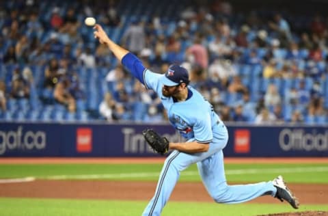 Aug 23, 2021; Toronto, Ontario, CAN; Toronto Blue Jays relief pitcher Jordan Romano (68) throws against the Chicago White Sox during the ninth inning at Rogers Centre. Mandatory Credit: Dan Hamilton-USA TODAY Sports