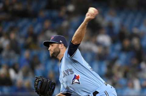 Sep 29, 2021; Toronto, Ontario, CAN; Toronto Blue Jays relief pitcher Tim Mayza (58) throws a pitch against New York Yankees in the seventh inning at Rogers Centre. Mandatory Credit: Dan Hamilton-USA TODAY Sports