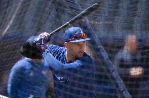 Aug 13, 2022; Toronto, Ontario, CAN; Toronto Blue Jays centre fielder George Springer (4) takes batting practice against the Cleveland Guardians at Rogers Centre. Mandatory Credit: Nick Turchiaro-USA TODAY Sports