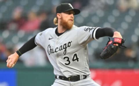 Sep 23, 2021; Cleveland, Ohio, USA; Chicago White Sox starting pitcher Michael Kopech (34) throws a pitch during the first inning against the Cleveland Indians at Progressive Field. Mandatory Credit: Ken Blaze-USA TODAY Sports