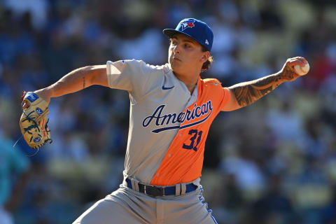 Jul 16, 2022; Los Angeles, CA, USA; American League Futures relief pitcher Ricky Tiedemann (31) throws in the fifth inning of the All Star-Futures Game at Dodger Stadium. Mandatory Credit: Jayne Kamin-Oncea-USA TODAY Sports